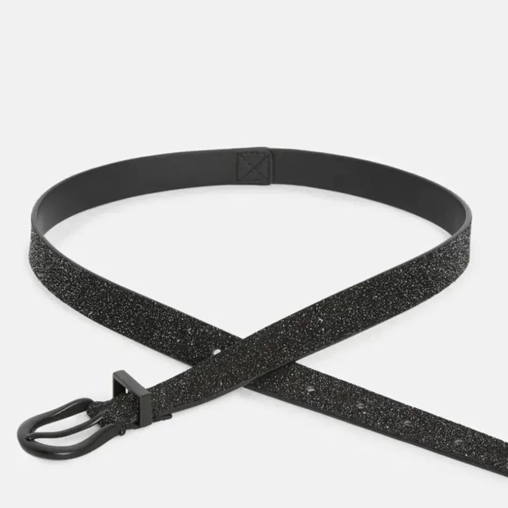 AllSaints Luna Sparkle Skinny Leather Black Western Belt Size Medium NWOT